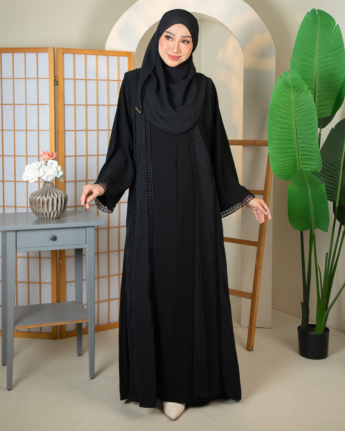 ABAYA ADEEBA - EBA07 (BLACK) *FREE SHAWL